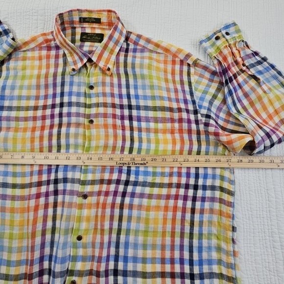 Orvis Signature Collection 100% Linen Shirt Men's XL Multicolor Plaid LS EUC - Picture 7 of 13